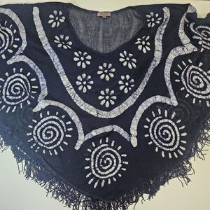 Mimi Shawl Womens Size 3X Navy Blue White Fringe